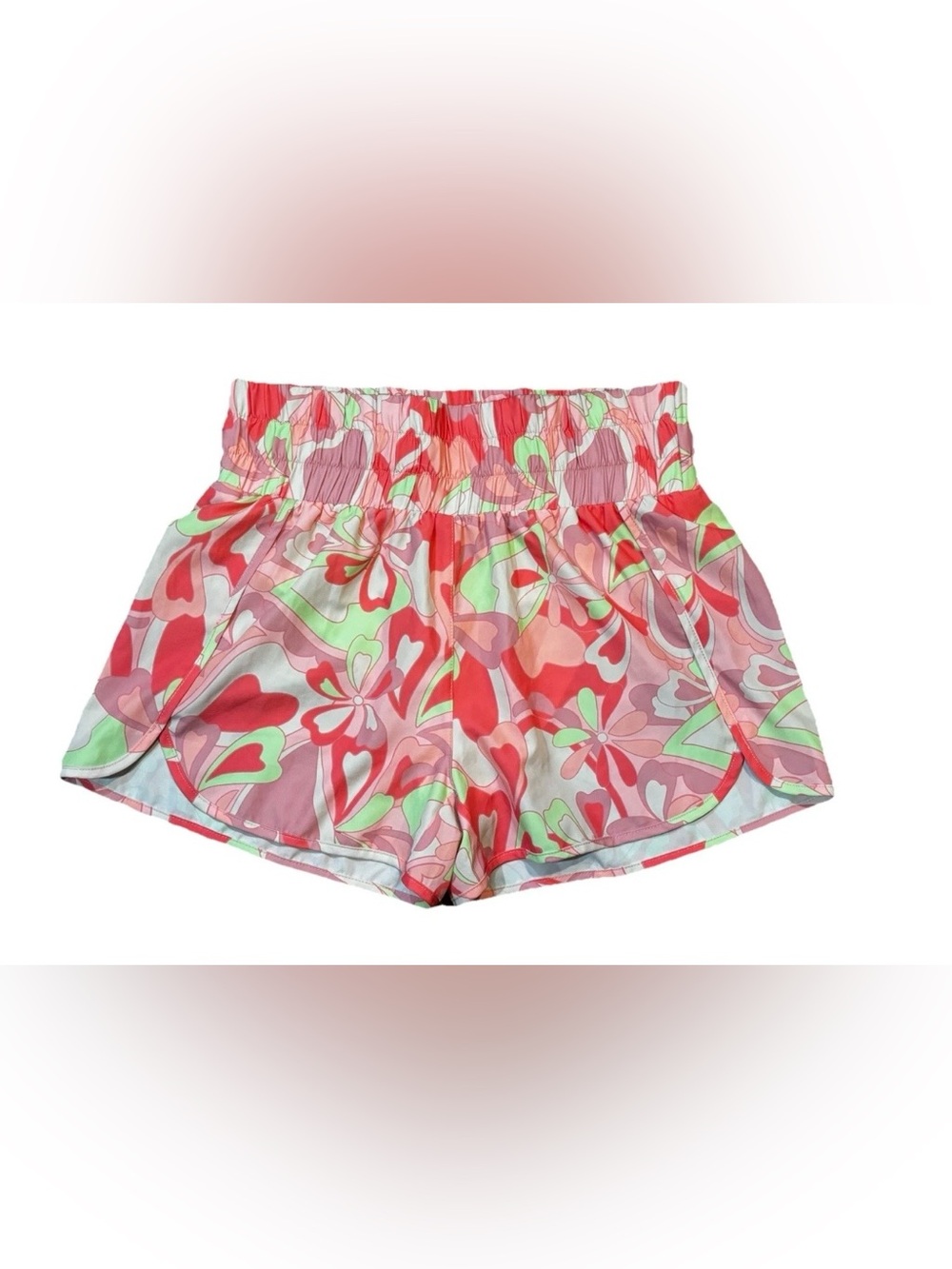 Pink Lily Shorts Womens XL High Rise Hot Pant 2" Inseam Pink Floral Athletic